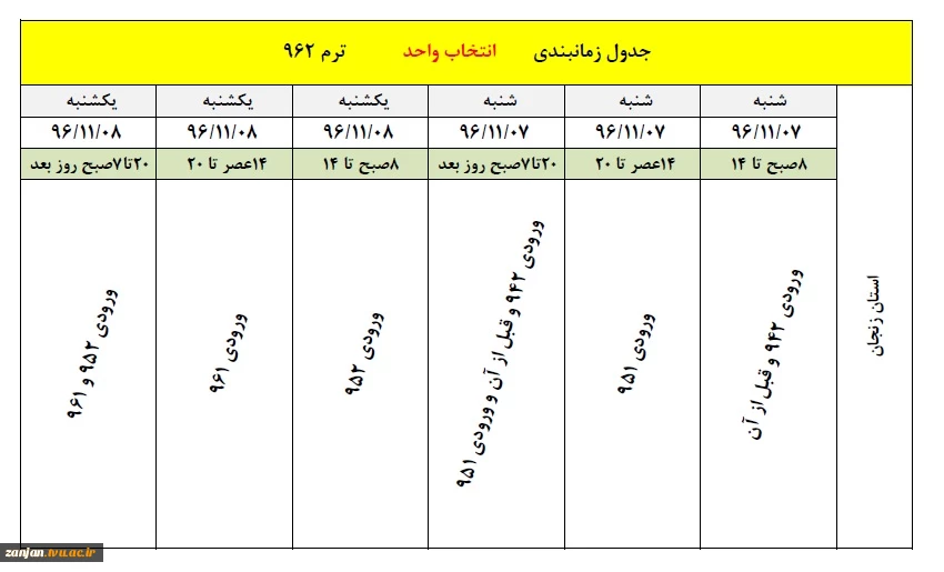 جدول انتخاب واحد نیمسال دوم 96-97  2