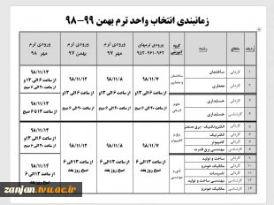 جدول زمان بندی   انتخاب واحد 982 3